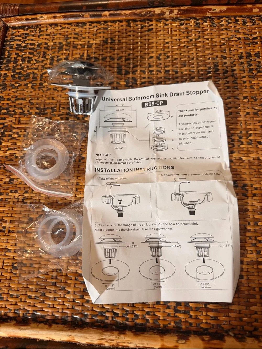 NWT Glimflorus Universal Bathroom Sink Drain Stopper - Chrome